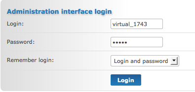 VPS login page VPS login page