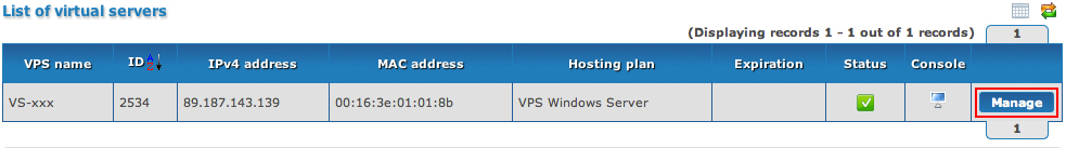 VPS Windows main page VPS Windows main page