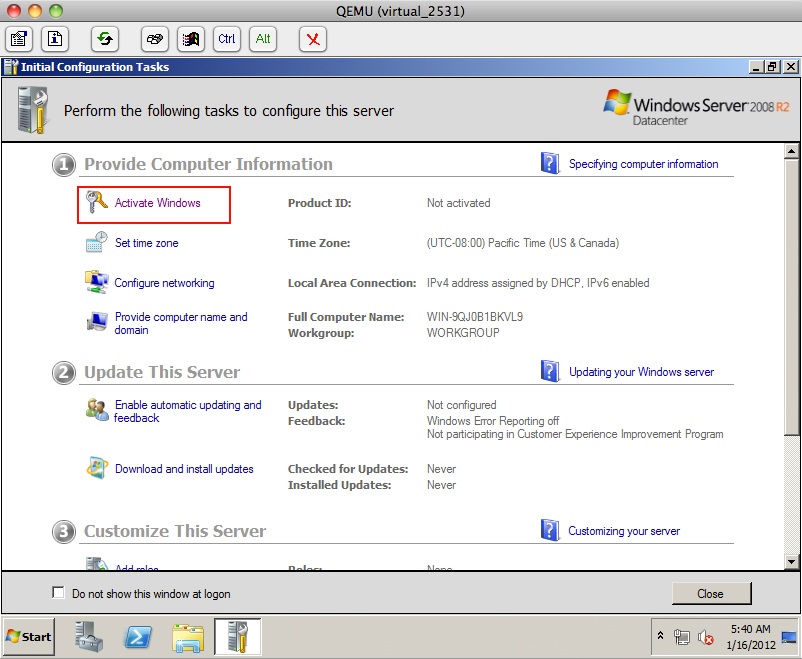 VPS Windows, System activation 1 VPS Windows, System activation 1