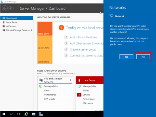Click No to disable detection of public network