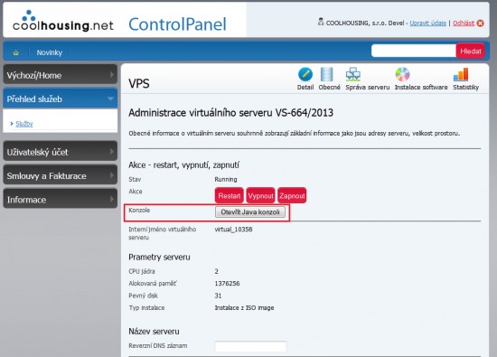 VPS Windows main page