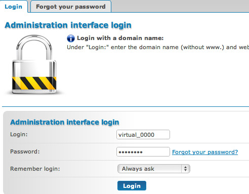 VPS login page