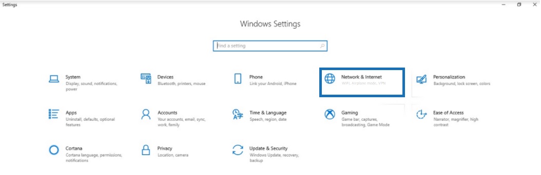 Choose Network & Internet in the Settings Choose Network & Internet in the Settings