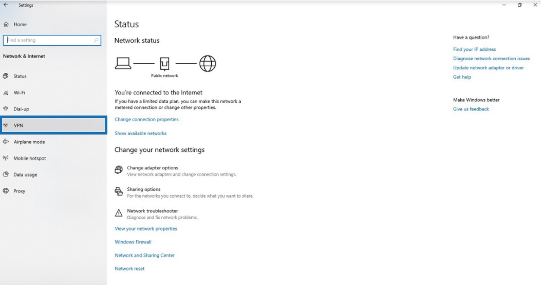 Select VPN option Select VPN option