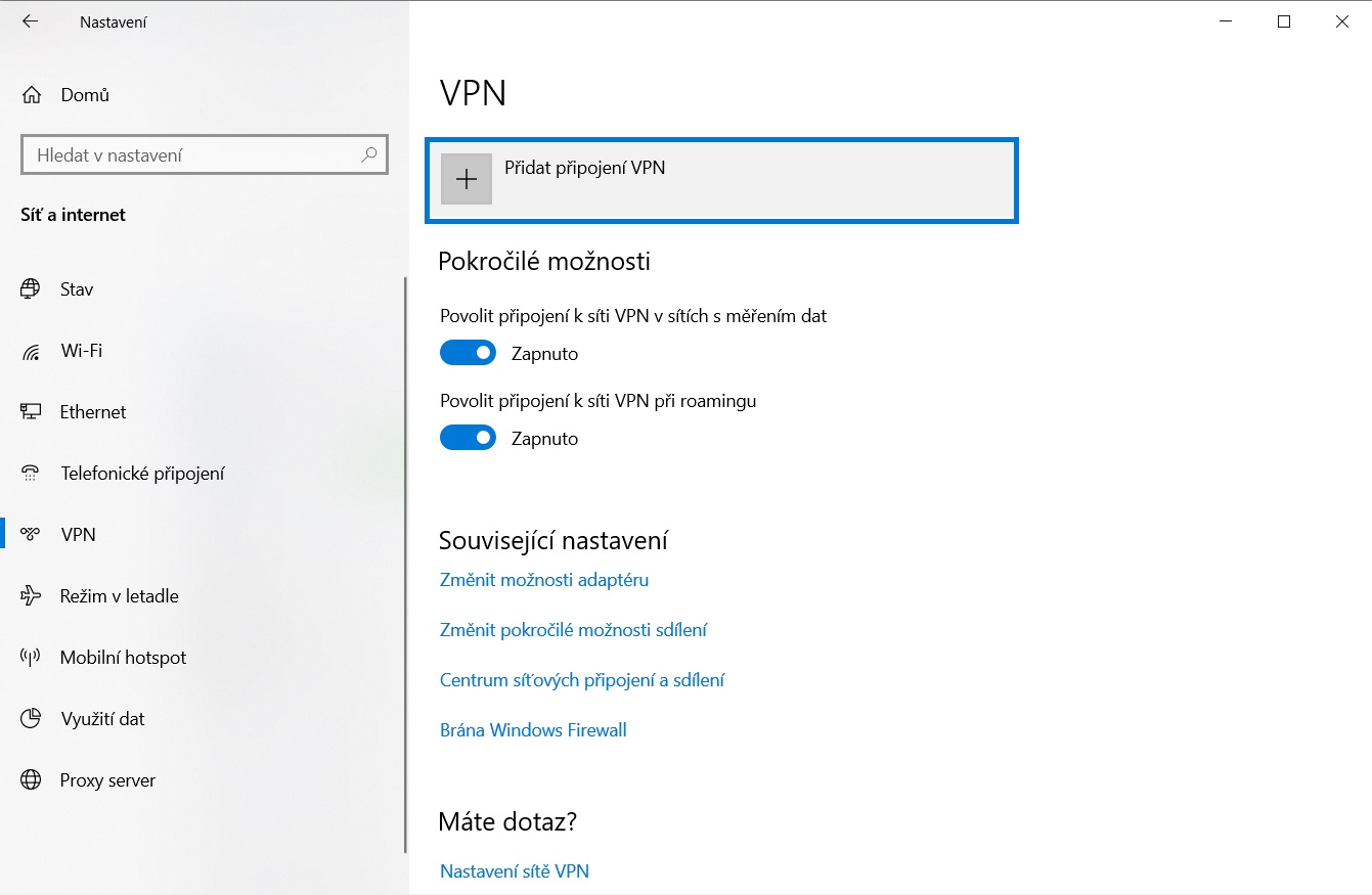 Jak přidat nové VPN připojení Jak přidat nové VPN připojení