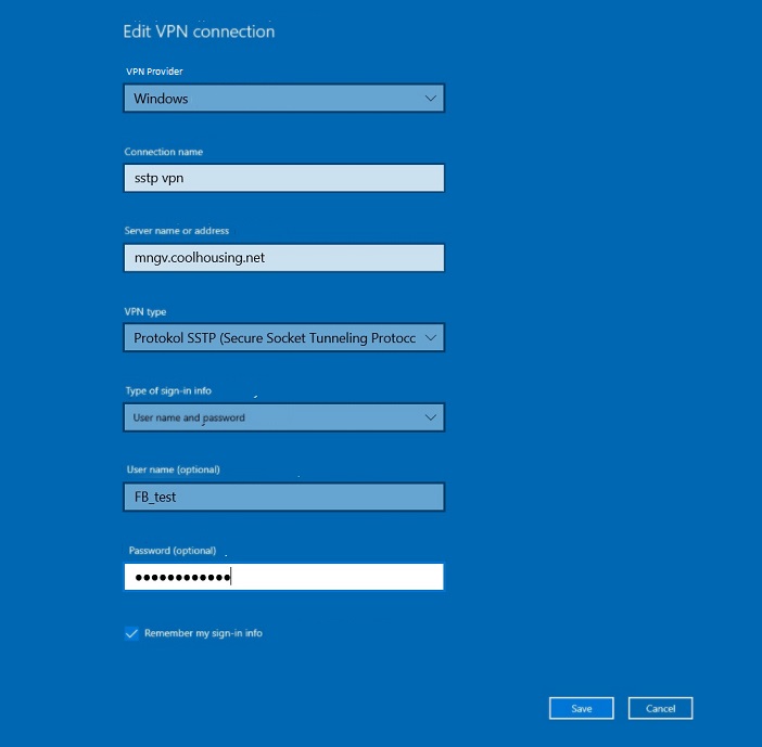 Blue table with VPN settings Blue table with VPN settings