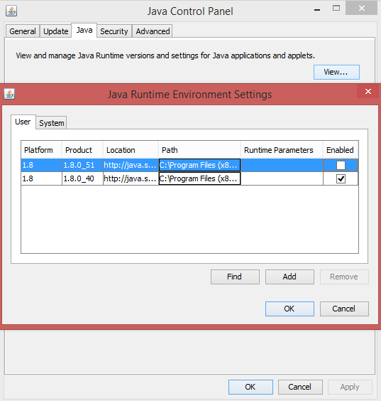 Java 1.8.0_40, MS Windows Java 1.8.0_40, MS Windows