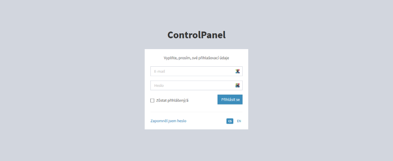 Přihlašovací stránka do Controlpanelu Přihlašovací stránka do Controlpanelu