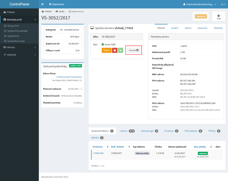VPS admin page VPS admin page