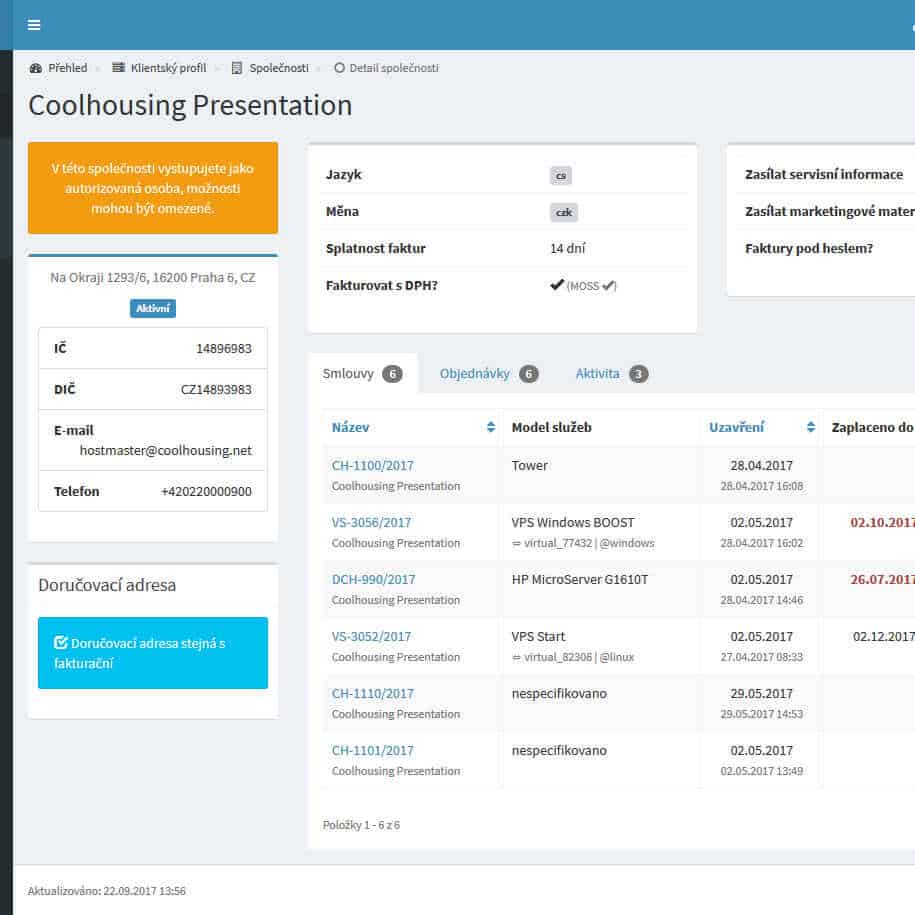 Controlpanel contains all information about your housing