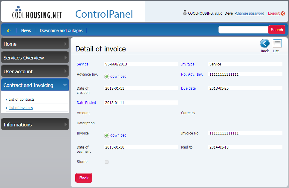 detail of invoices