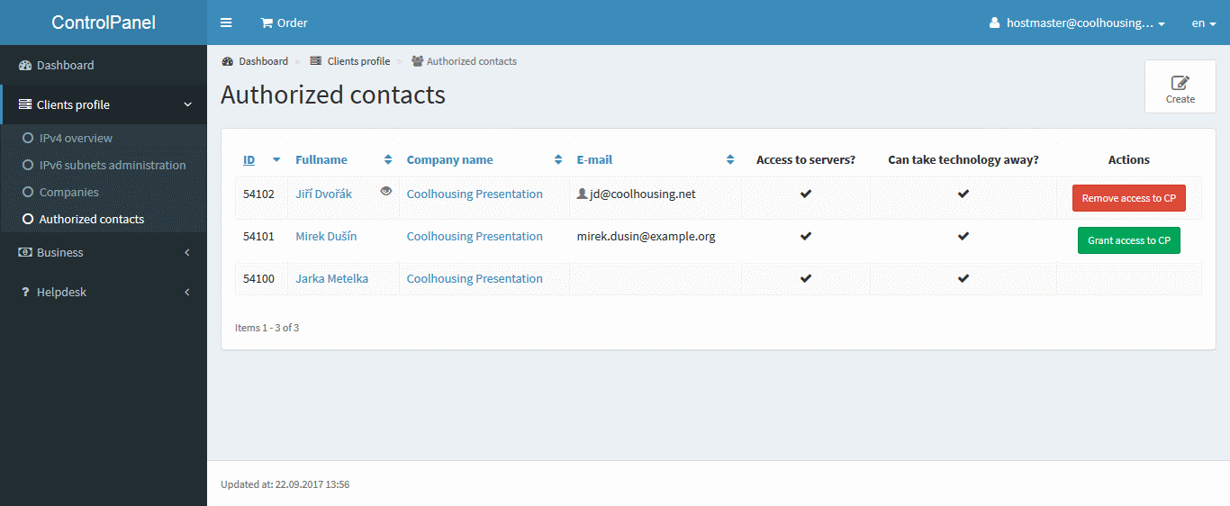 autorized contacts