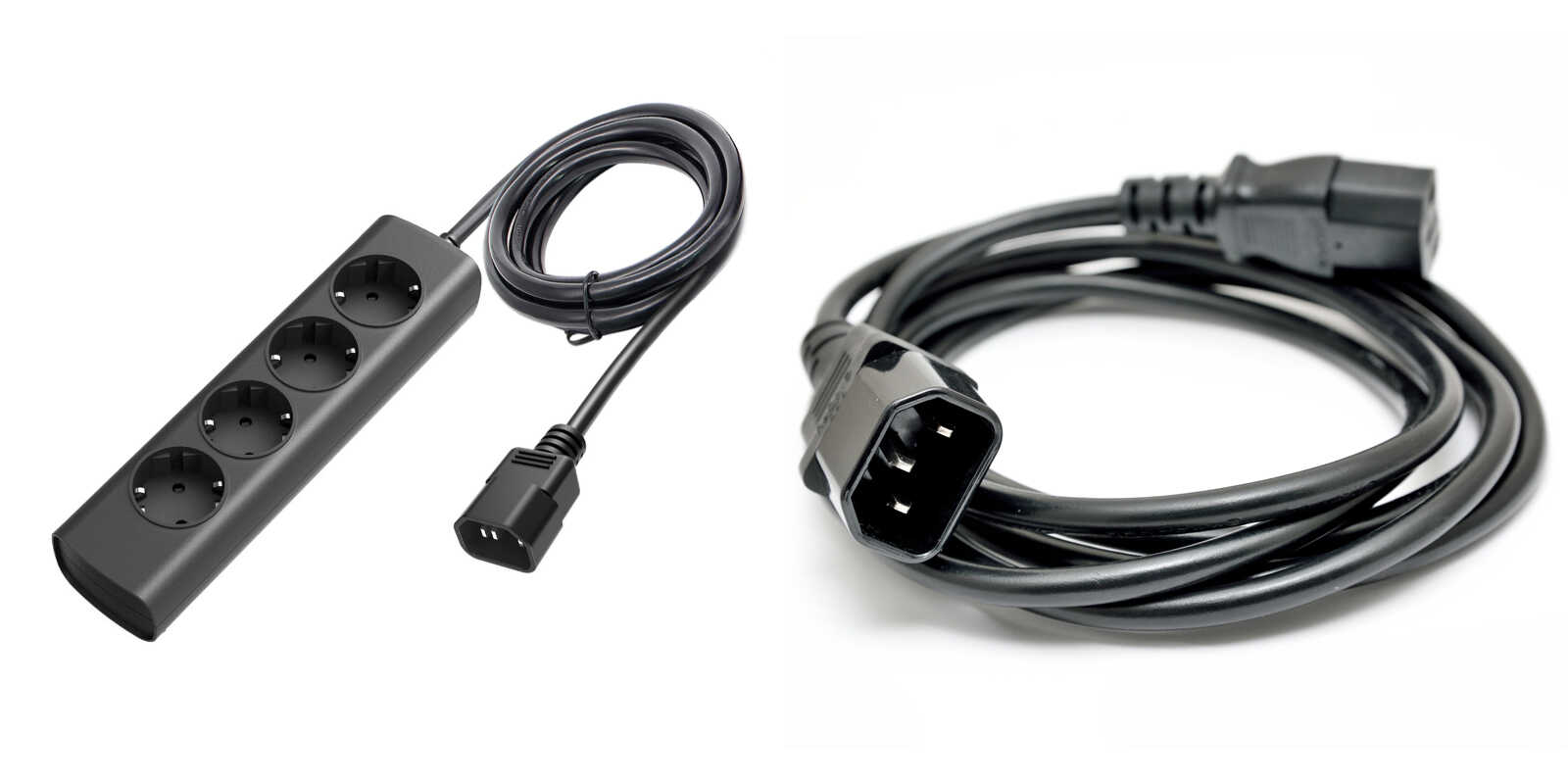 Pro připojení zařízení se běžně využívají „prodlužovací“ napájecí kabely osazené na jedné straně konektorem C13 (samec) a na druhé straně C14 (samice), které lze zapojit do jakéhokoliv běžného PC zdroje. V případě potřeby poskytneme zákazníkovi napájecí kabel zakončený třemi klasickými EURO zásuvkami (3× zásuvka typ E)
