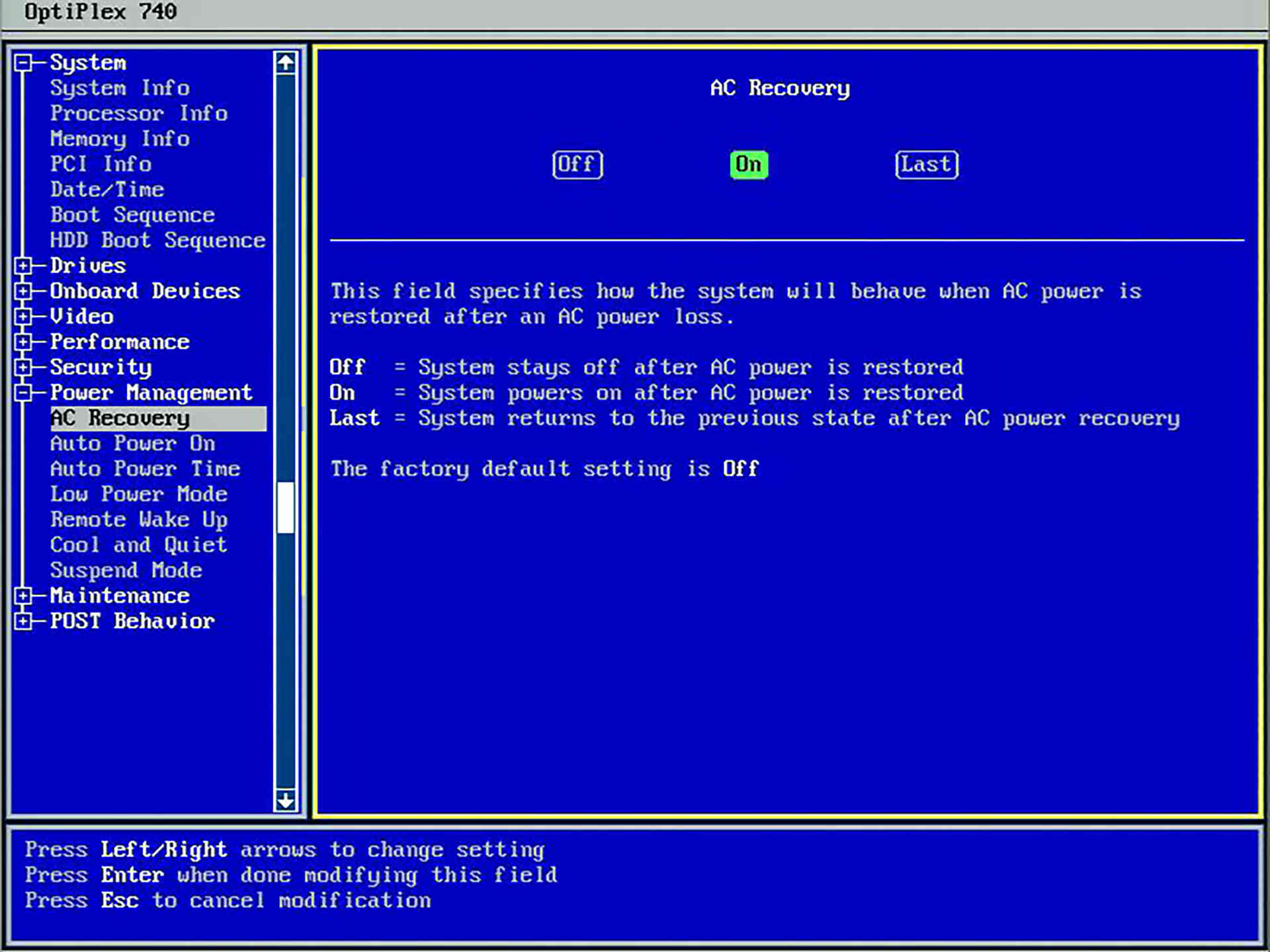 Dell server - Schnappschuss vom BIOS