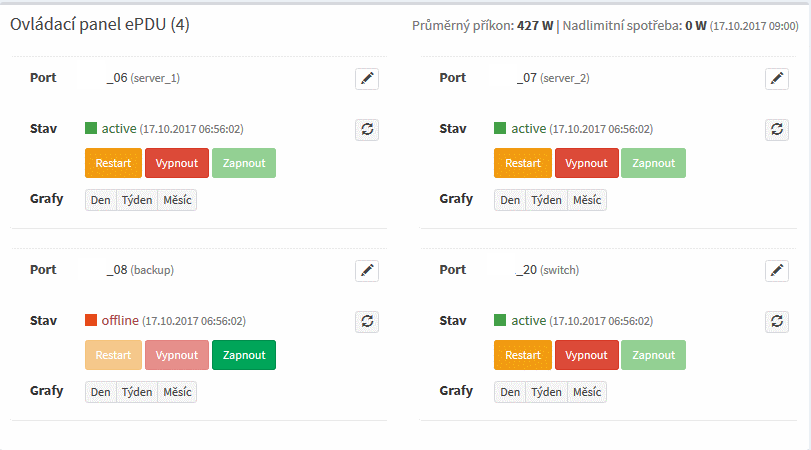 Více přívodů je možné pojmenovat, což vám usnadní orientaci v okamžiku, kdy například rychle potřebujete server restartovat a nemáte čas hledat poznámky, kam je jaký server připojen.