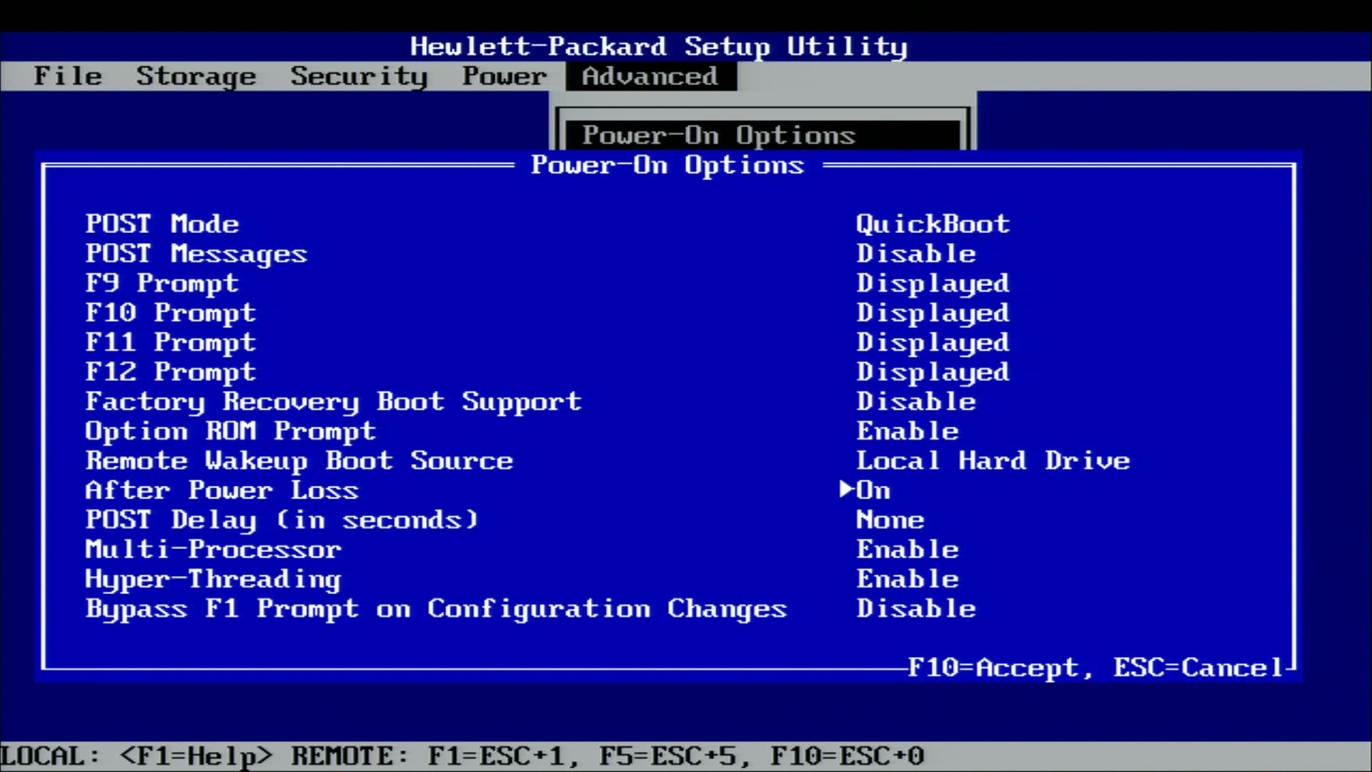 Hewlett-Packard - Schnappschuss vom BIOS