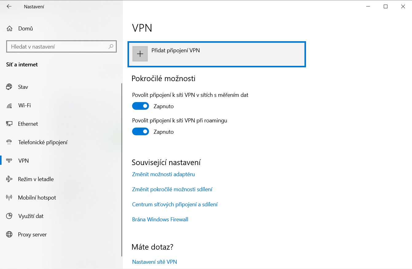 Jak přidat nové VPN připojení