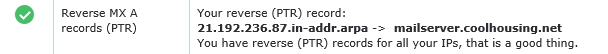 A test indicates that the reverse record set for IP address 87.236.192.21 is the mailserver.coolhousing.net server.