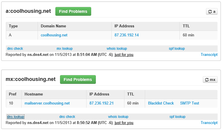 The DNS test on the MXToolbox site