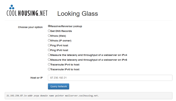 The rDNS test using Coolhousing Looking Glass