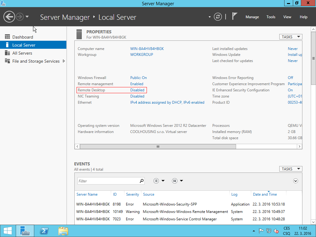 Server Manager RDP