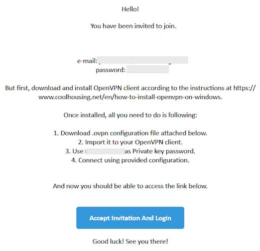Confirm button in an invitation mail