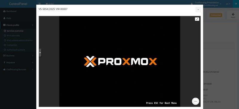 proxmox console