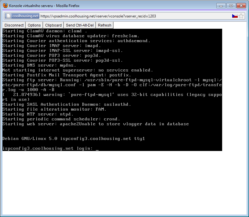 VPS KVM web konzole