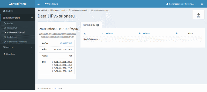 Detail IPv6 subnetu