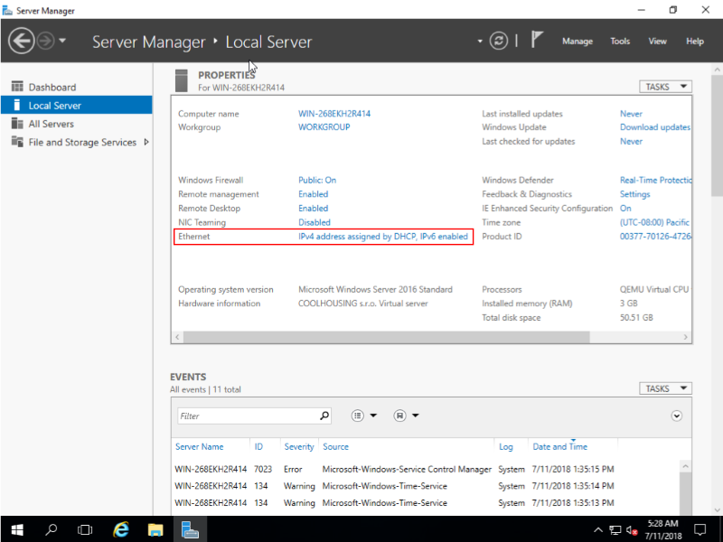 Configuration of static IP