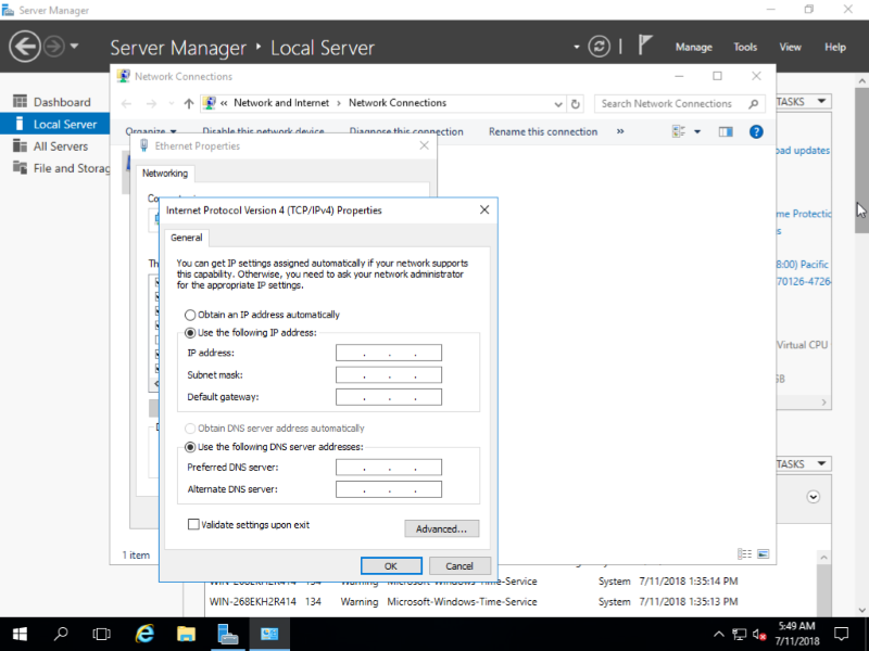 IP and DNS server addresses